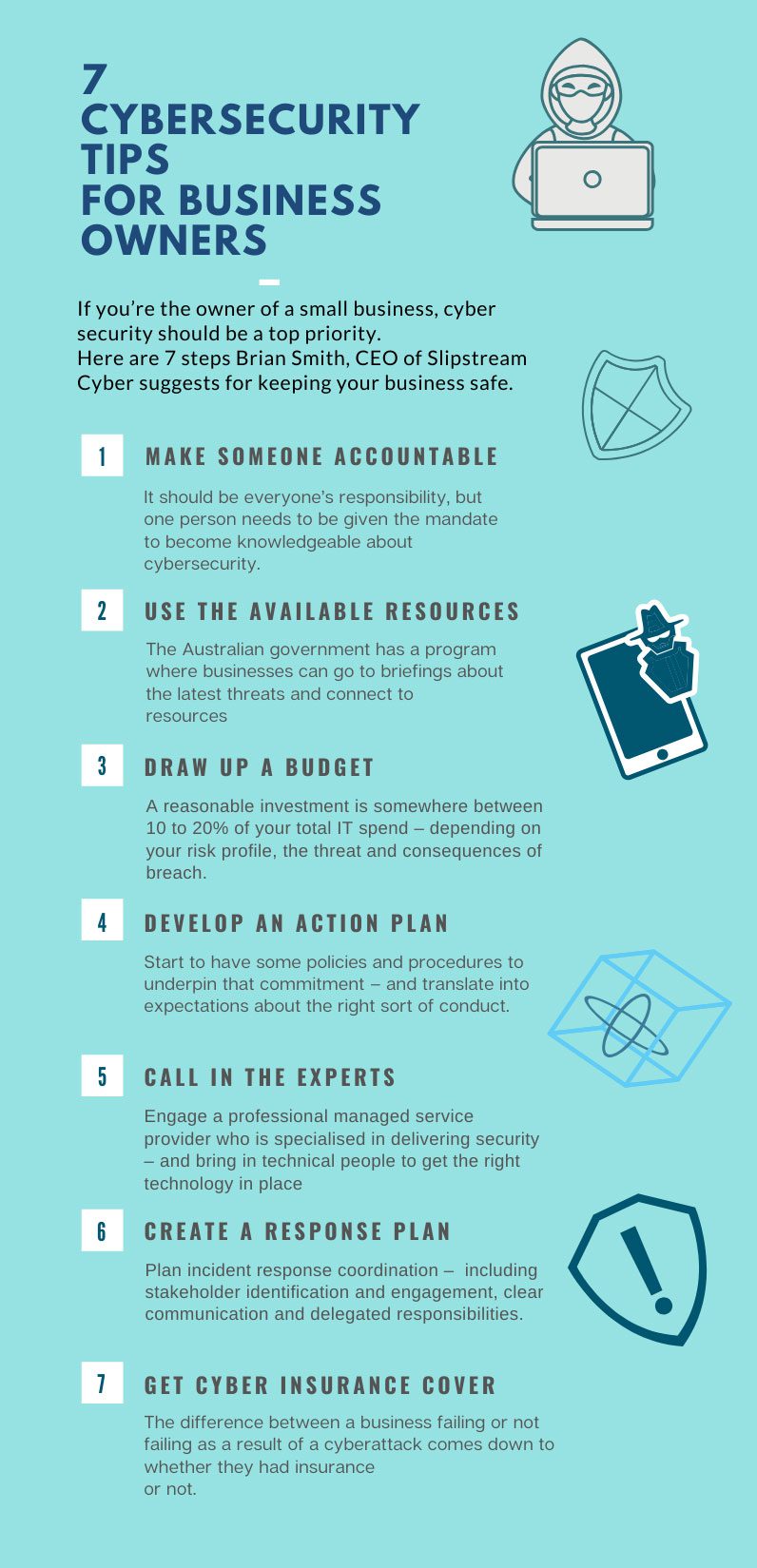 infographic of 7 cyber security tips for business owners